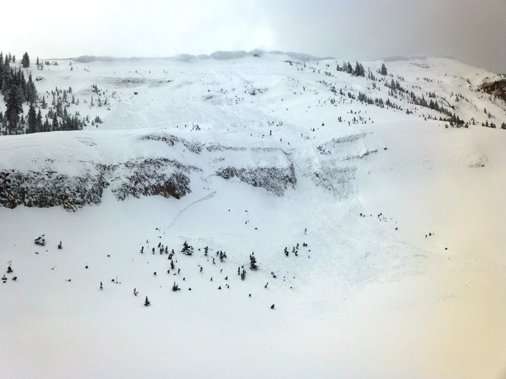 Wind slabs avalanching on Lionhead Ridge